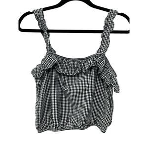 American Eagle Outfitters Gingham Plaid Ruffled Crop Top Black‎ White Women Sz M